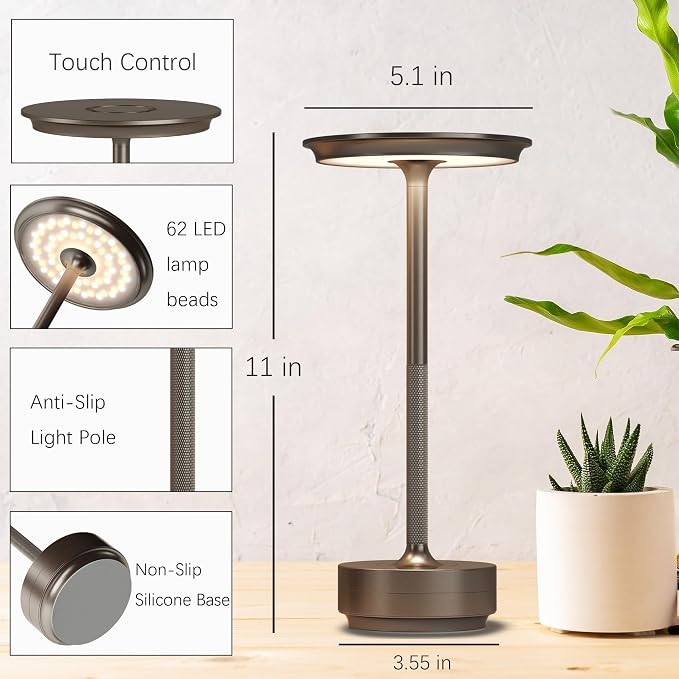 2 Pack Cordless Table Lamps Rechargeable, Portable 5000mAh LED Table Light - Image 7