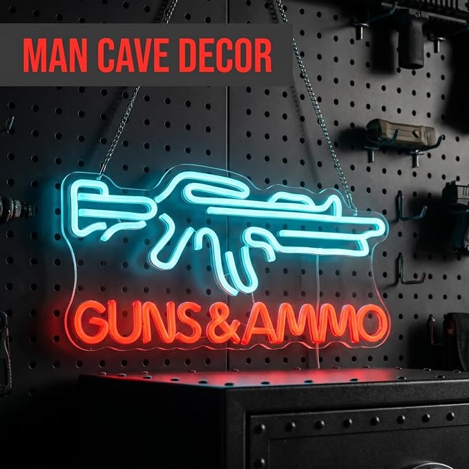 Guns & Ammo Neon Sign, Rifle Shaped Dimmable Dual Color LED Wall Decor - Image 6