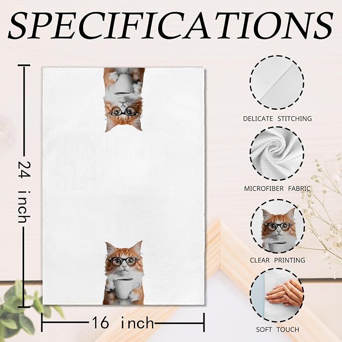 Funny Cat Coffee Wine Kitchen Towels, Funny Kitten Coffee Wine Dishcloths Dish - Image 7