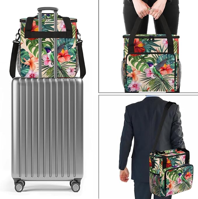 Hummingbird Palm Leaf Flower Coffee Maker Carring Bag, Large Insulated Storage - Image 7