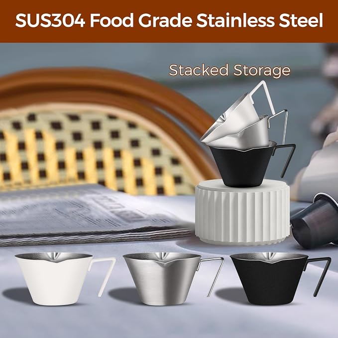 10Pcs Stainless Steel Espresso Cups, Double Spout Metal Espresso Measuring Cup - Image 8