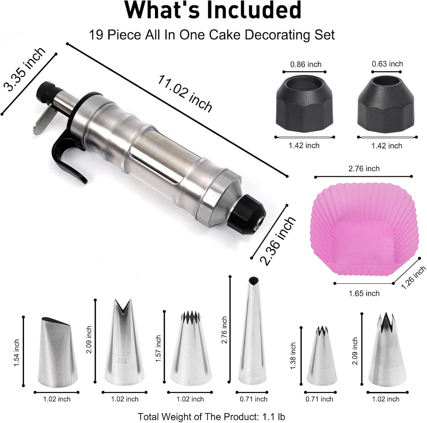 Cake Decorating Kit with 6 Stainless Steel Piping Tips, Frosting Gun & 8 Silicone Cups – Baking Supplies for Cake, Cupcake, Cookie Decorating – Piping Bags and Tips Set for Beginners & Bakers