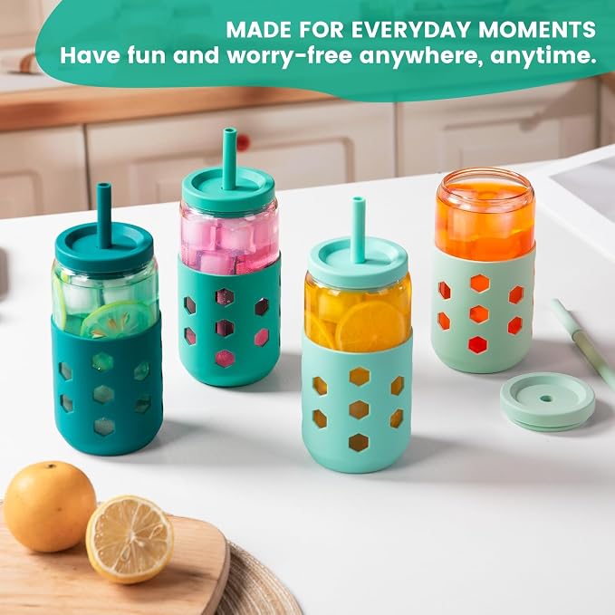 Mrsdry Glass Cups with Lids and Straws, 16oz Drinking Glasses Set with Silicone - Image 9