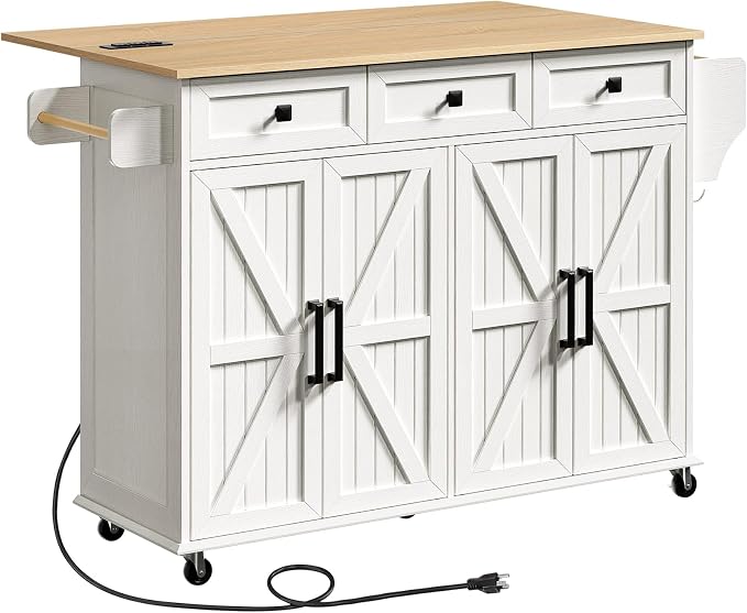 RALGEND Kitchen Island with Drop Leaf & Power Outlet, Rolling Kitchen Island - Image 9