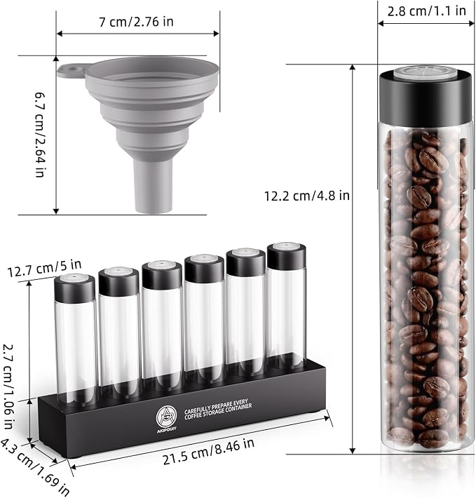 AKIPOUY Single Dose Glass Coffee Bean Storage Cellar 6PCS, Tubes - Image 7