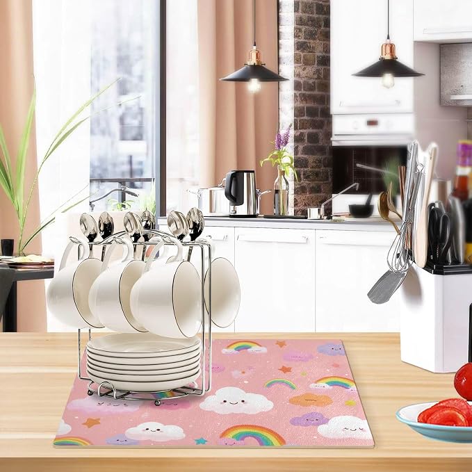 Multicolored Stars Rainbows Coffee Mat Coffee Bar Maker Backed Absorbent - Image 6