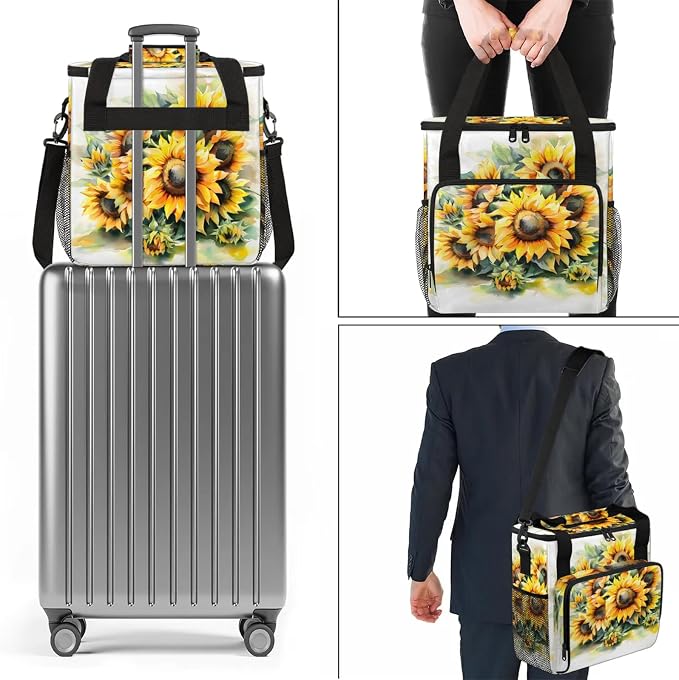 Yellow Sunflower Coffee Maker Carring Bag, Large Insulated Storage Organizer - Image 7