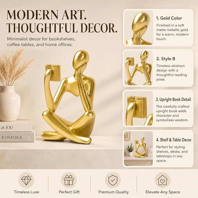 Bookshelf Decor Thinker Statue, Resin Decorative Bookend - Image 7