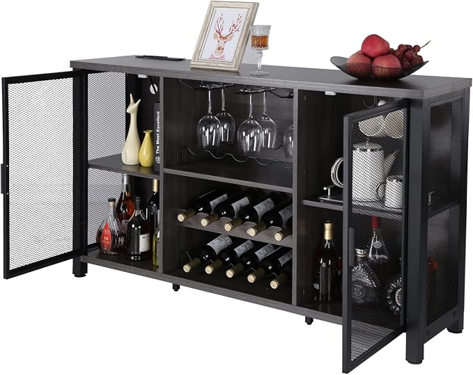 VEVOR 55 Inch Industrial Bar Cabinet, Wine Table - Image 9