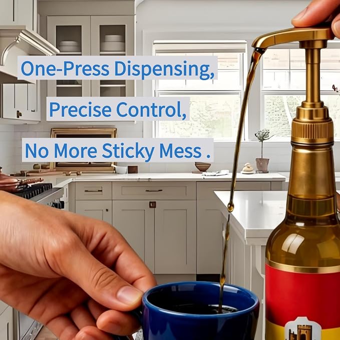 Syrup Pump, 4 Pack Premium Coffee Dispenser, Skinny Gold Pump - Image 6