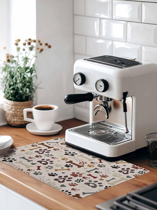 Dog Claws Coffee Mat Dog Bones Love Vintage Texture Absorbent Bar Mat - Image 9