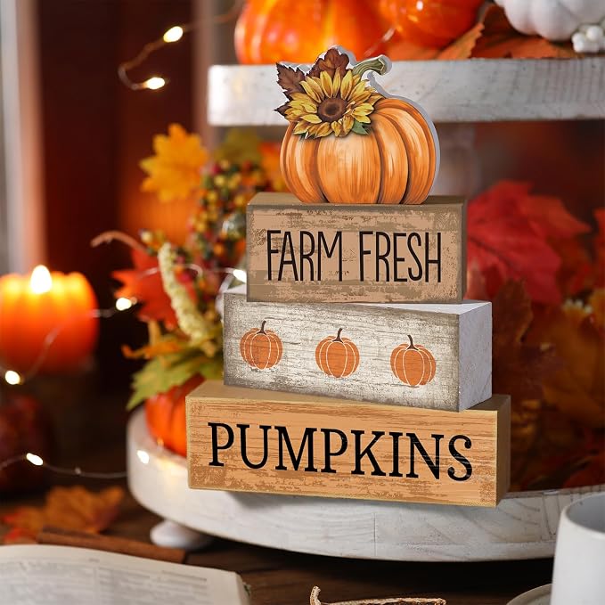 Lineshading 4 Pcs Fall Pumpkin Decor Fall Table Decoration Thanksgiving Tiered - Image 6