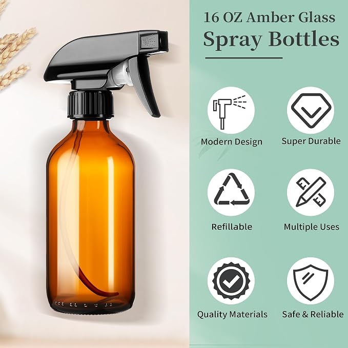 GIVAMEIHF 8oz Amber Glass Spray Bottles, 3 Pack Glass Spray Bottles Refillable - Image 6