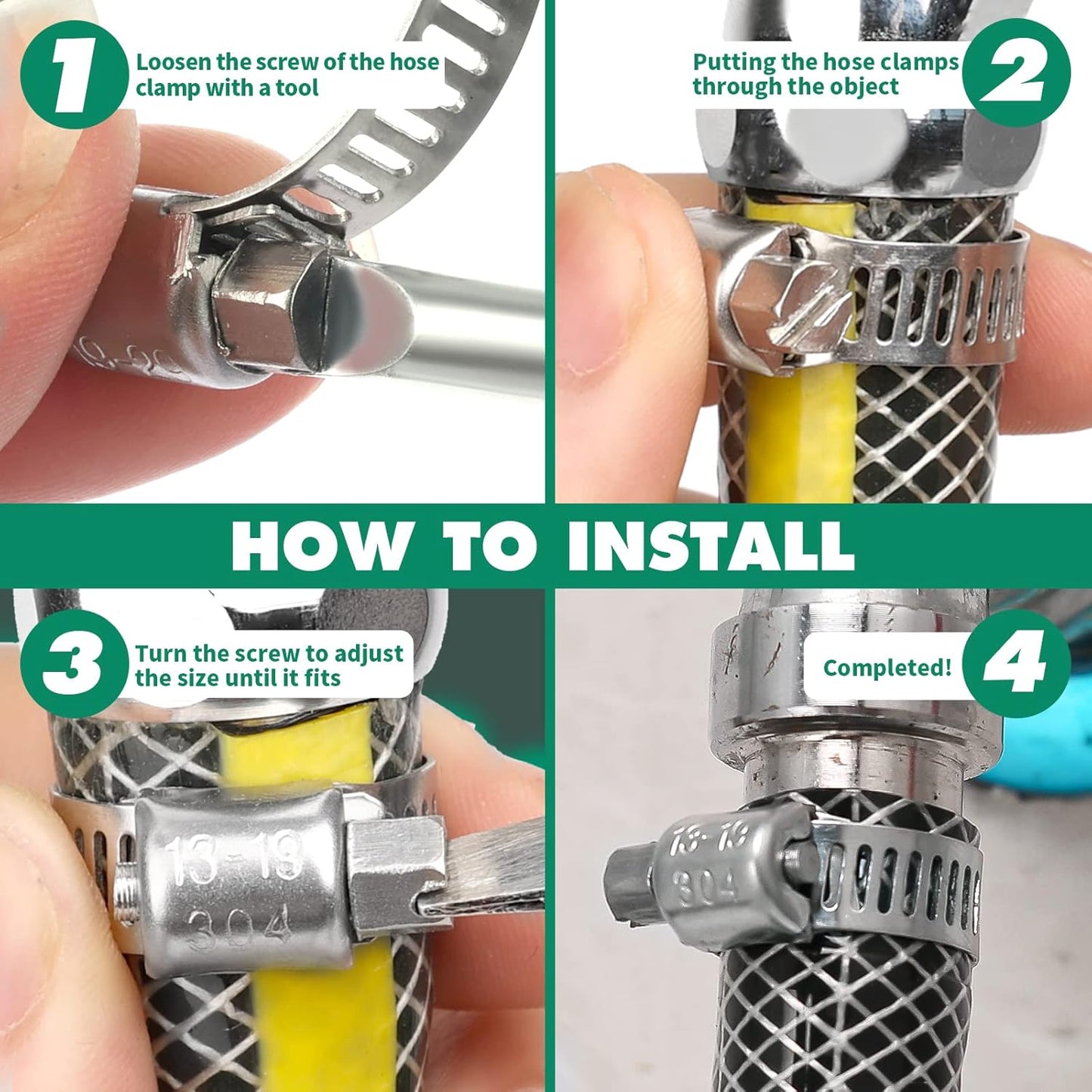 10PCS Hose Clamps Stainless Steel Adjustable 3/4"–1-1/4"(18-32mm) Worm Gear Hose Clamp, Heavy Duty Metal Small Hose Clamps for Automotive, Pipe, Radiator Plumbing, Fuel Line