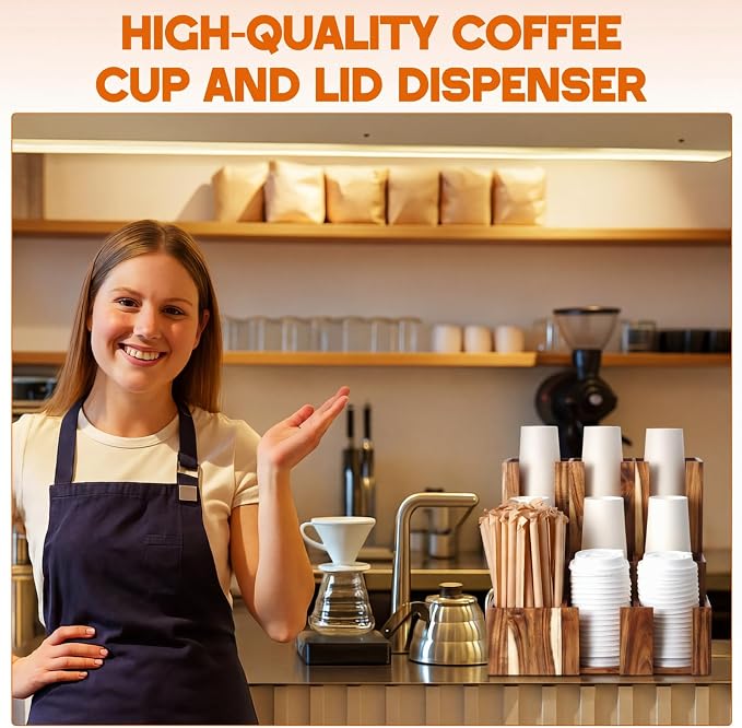 CroBlissful Acacia Vertical Coffee Cup and Lid Dispenser, Coffee Condiment - Image 6