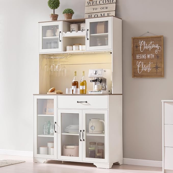 Fatmok 71" Pantry Cabinet with Wine Rack and Charging Station, Adjustable - Image 7
