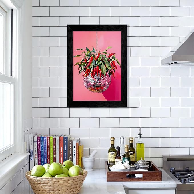 Black Framed Disco Ball With Red Chili Pepper Wall Art 12x16 inch Funky - Image 6