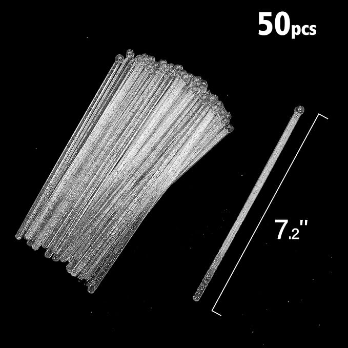 hapray 50-PCS Silver Glitter Plastic Swizzle Sticks, Crystal Cake Pops - Image 6