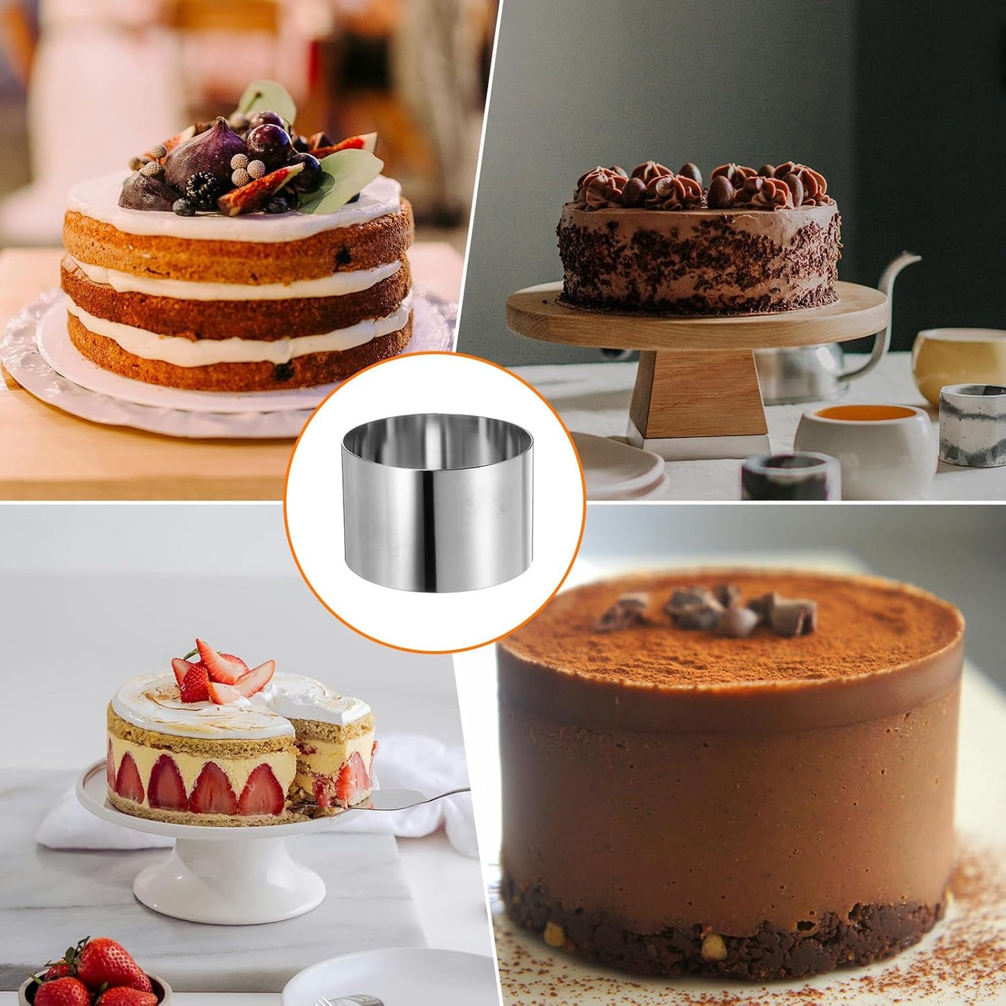 HARFINGTON Round Cake Ring 3 x 2 Inch Seamless Stainless Steel Pastry Mousse Dessert Ring Mirror Coating for Baking Cooking Making Tool
