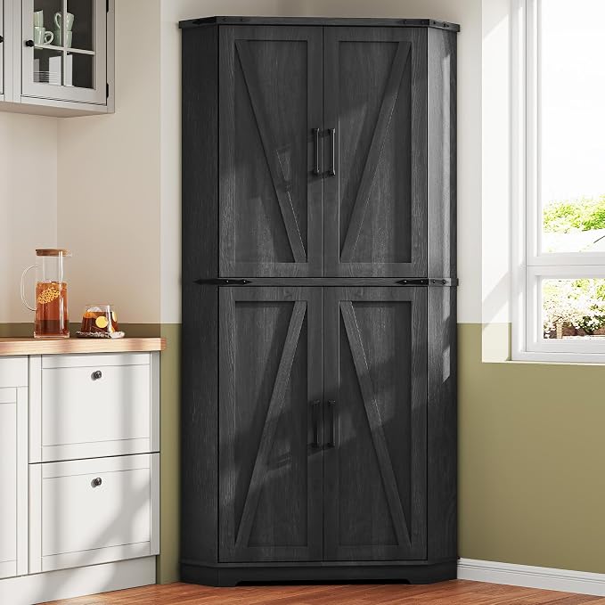 Dripex 71" Corner Cabinet Black, Farmhouse Kitchen Pantry Cabinet - Image 10