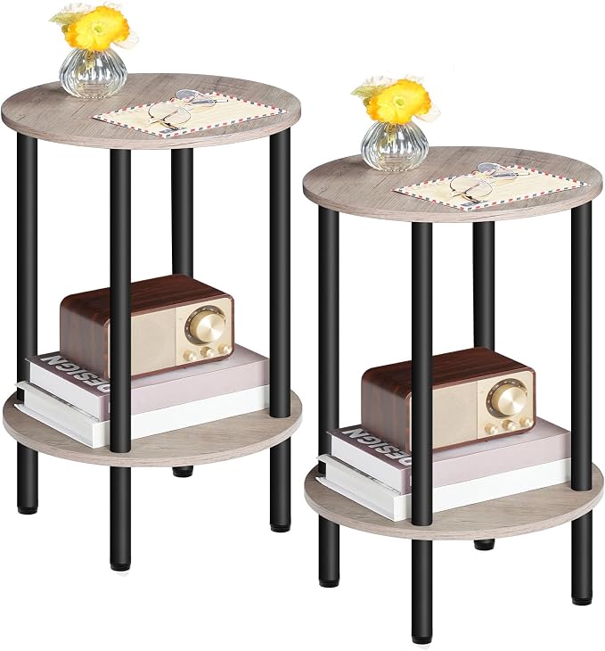 CHOEZON Side Table Set of 2, Round End Table, 2-Tier Small Nightstand - Image 9