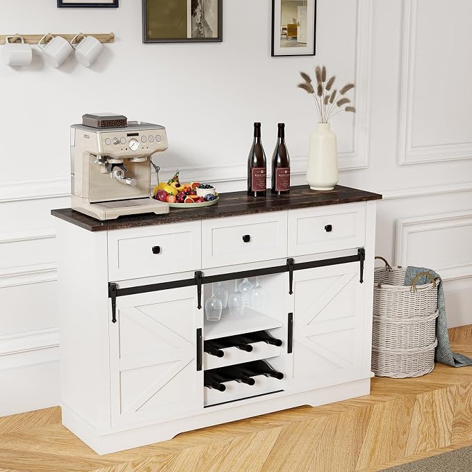 Kmax Farmhouse Wine Bar Cabinet w, 54” Buffet Cabinet - Image 7