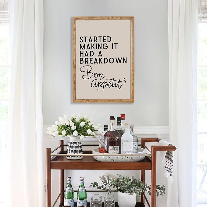 Framed Funny Modern Kitchen Wall Art 16x20 inch Bon Appetit Quotes Canvas - Image 6