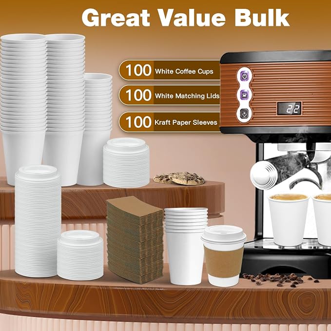 Ginkgo 100 Pack 8 oz Thickened Paper Coffee Cups - Image 6