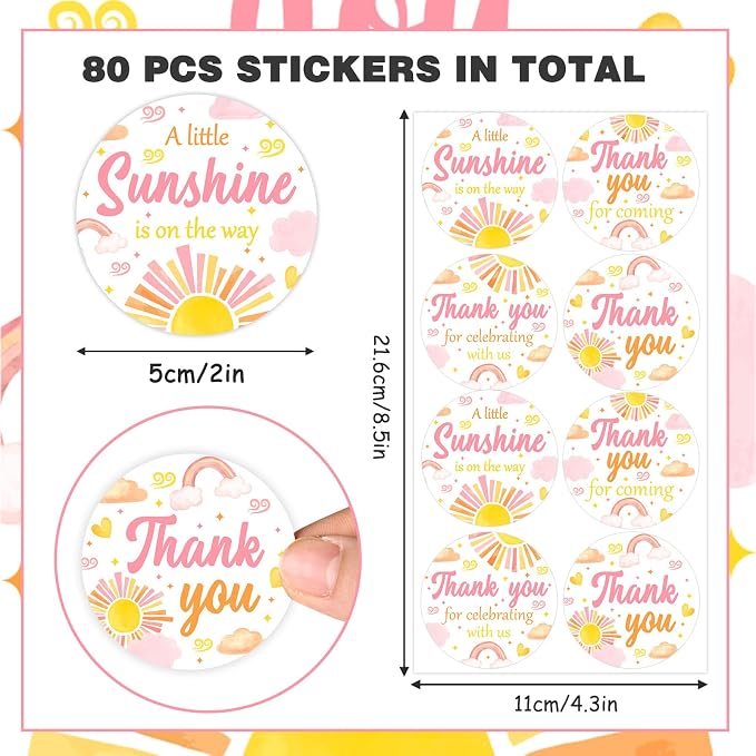 Serencatcher Sunshine Baby Shower Thank You Stickers - Image 5