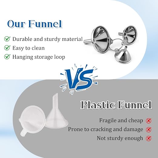Stainless Steel Funnel, Large Medium Small Kitchen Funnel Set of 3 Metal - Image 8