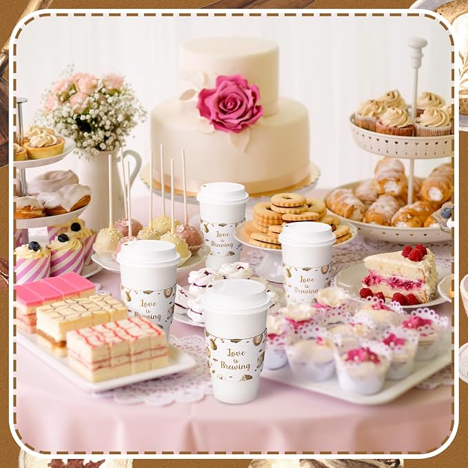 Jingmore 50 Pcs Love Is Brewing Coffee Sleeves Bridal Shower Cup Sleeves - Image 7