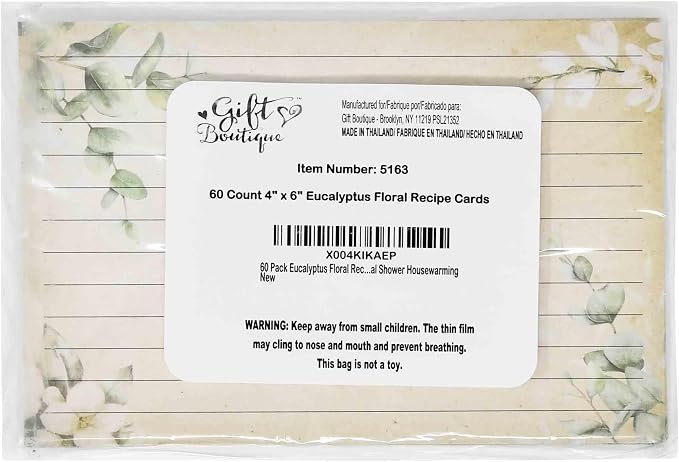 Gift Boutique 60 Pack Eucalyptus Floral Recipe Cards 4" x 6" Double Sided Blank - Image 8