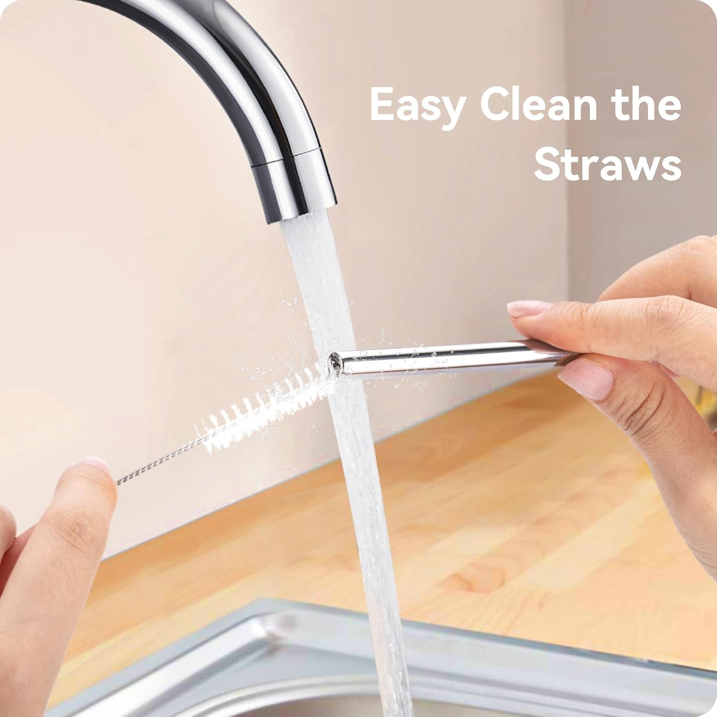 Reusable Stainless Steel Straws with Silicone Tip for Stanley 30oz, Metal Drinking Straws for 30oz Tumbler,3 Bent Tubes & 1 Cleaner Brush (Cream)