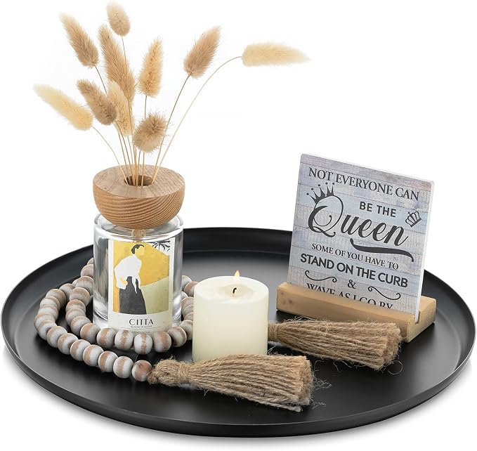 Romadedi Black Round Decorative Tray: Metal Candle Trays Decor - Image 9