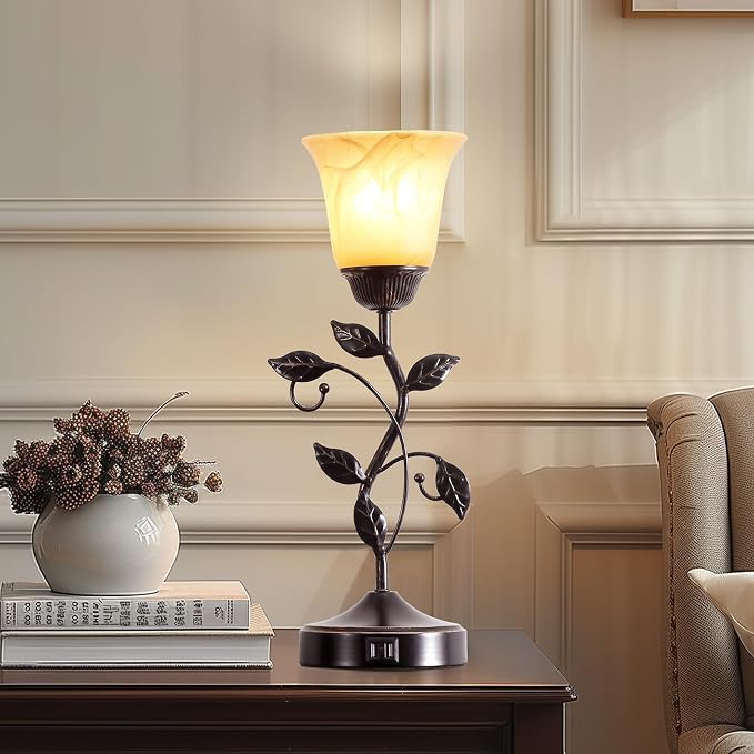 Set of 2 Touch Vintage Bedroom Leaf Table Lamps - Image 7