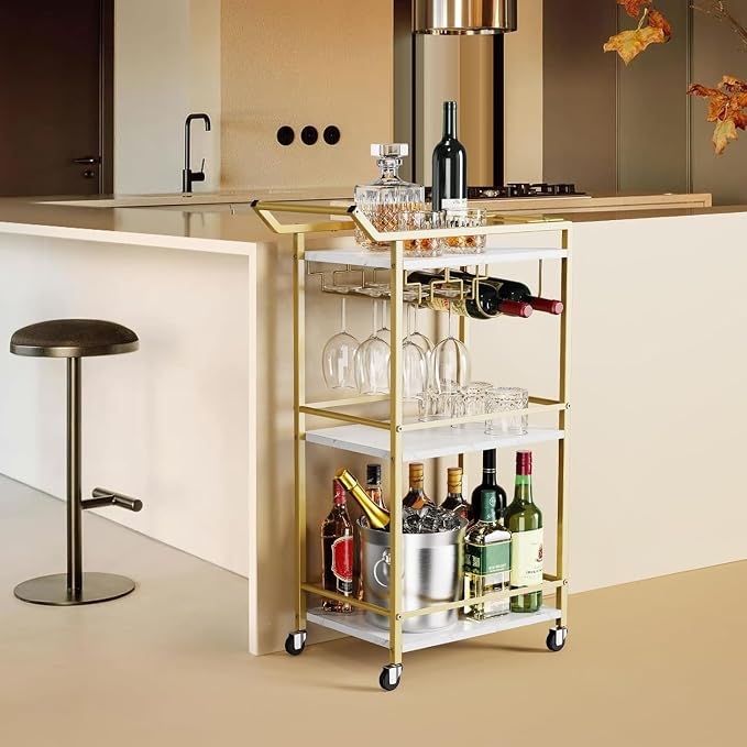 LOTEYIKE 3 Tier Bar Cart, Mini Liquor Utility Cart - Image 7
