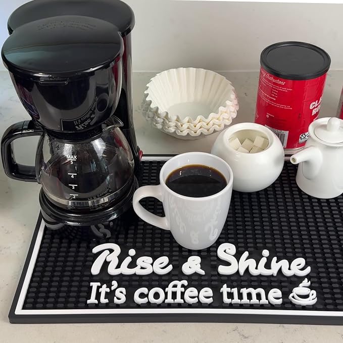 Rise and Shine It's Coffee Time Sign Silicone Bar Mat 18x12 in, Morning Person - Image 6