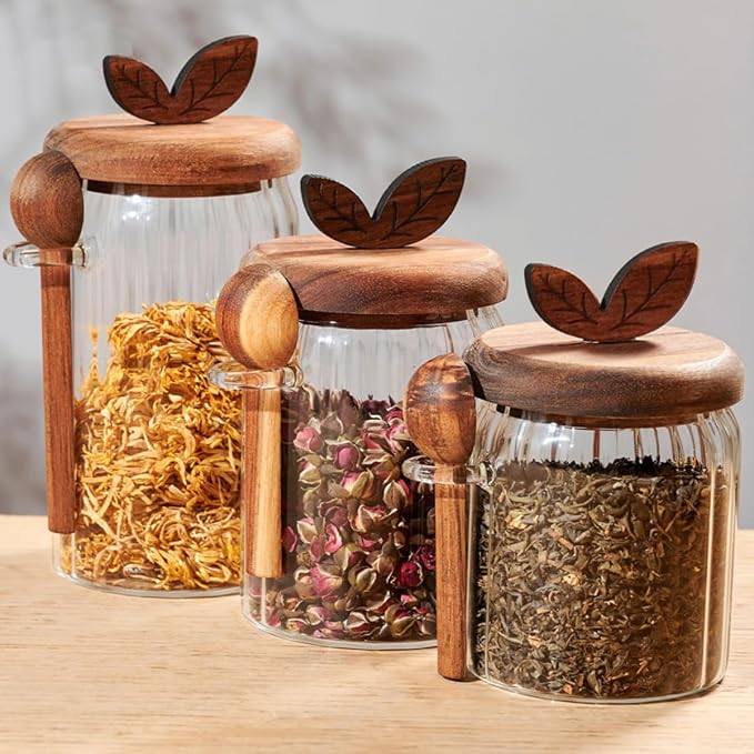 ANSQU Glass Jar with Wooden Lid and Spoon, 20.3oz Glass Food Storage Containers - Image 6