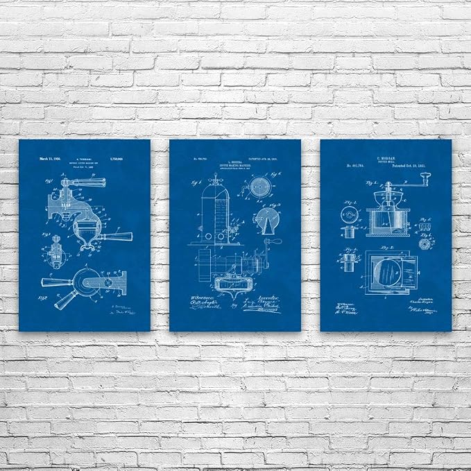 Patent Earth Espresso Bar Posters Set of 3, Restaurant Decor, Barista Gift by Unknown