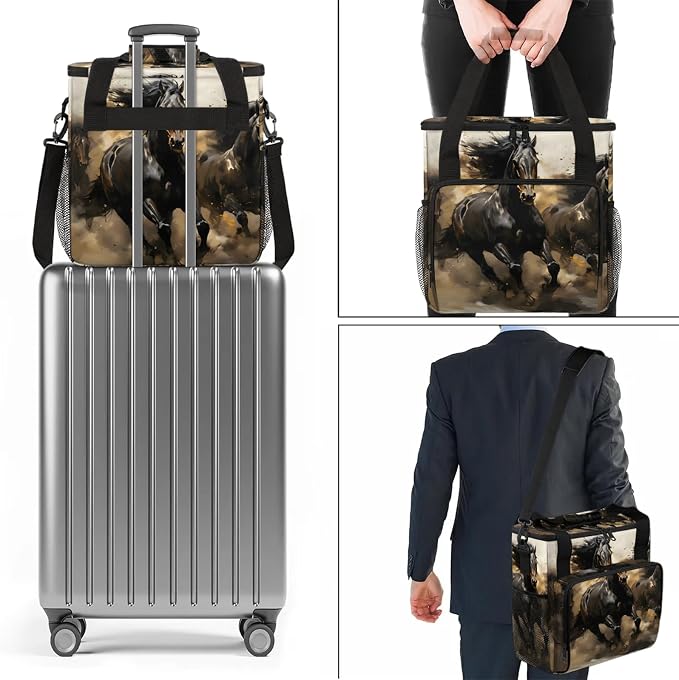 Horse Coffee Maker Carring Bag, Large Insulated Storage Organizer Case Tote Bags - Image 7