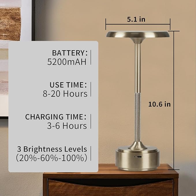 HAPYGI 5200mAh Rechargeable Cordless LED Table Lamps Touch Sensor Light - Image 7