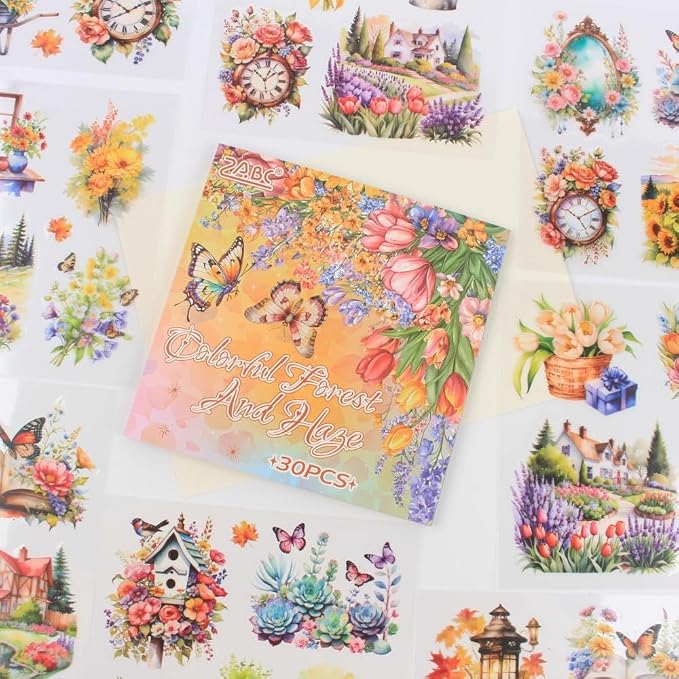 30 Sheets Precut Colorful Garden Landscape Stickers Book - Image 9