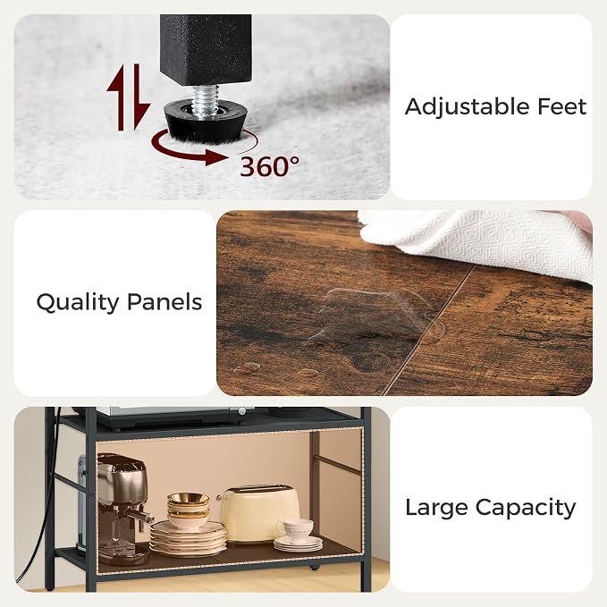 MAHANCRIS Bakers Rack with Power Outlet, Kitchen Storage Shelf with 6 Hooks - Image 9