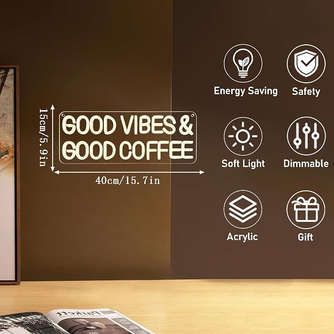 Mutank Coffee Neon Sign, Good Vibes Good Coffee Neon Light USB Powered LED - Image 7