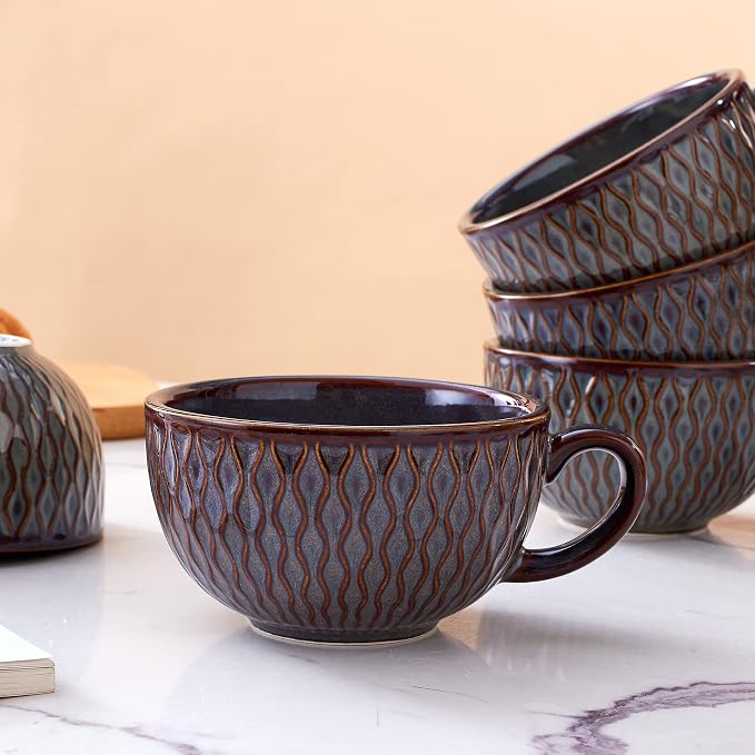 Coffeezone Set of 6 Cups Vintage Design 12 oz Professional Barista Ceramic - Image 6