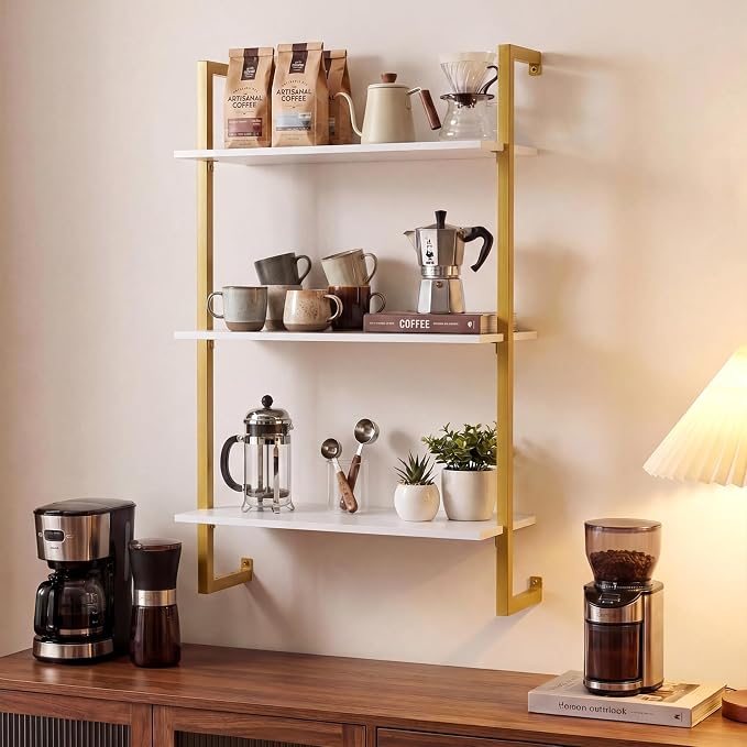 Giantex 3-Tier Wall-Mounted Bookshelf Set of 2, Modern Floating Storage Display - Image 9