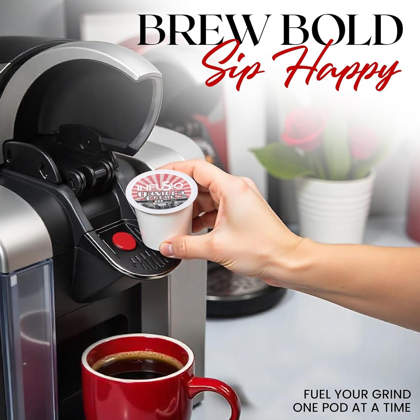 InfuSio Flavored Coffee Pods Variety Pack โ 48 Count, 12 Gourmet Medium Roast Dessert-Inspired Blends like Bananas Foster & Crรจme Brรปlรฉe, Compatible with Keurig K-Cup 2.0 Brewers