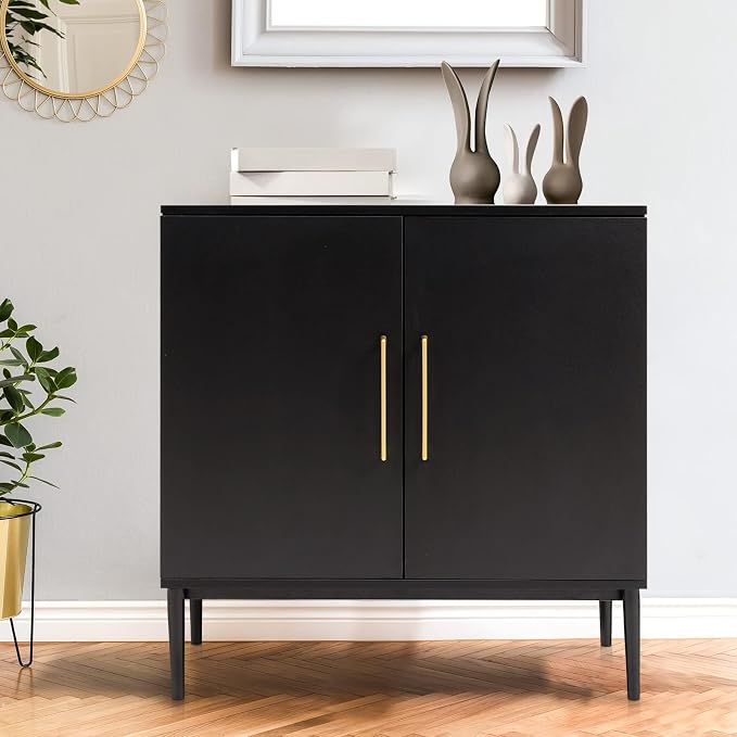 Black Storage Cabinet with Doors, Modern Accent Cabinet, Free Standing Cabinet - Image 9