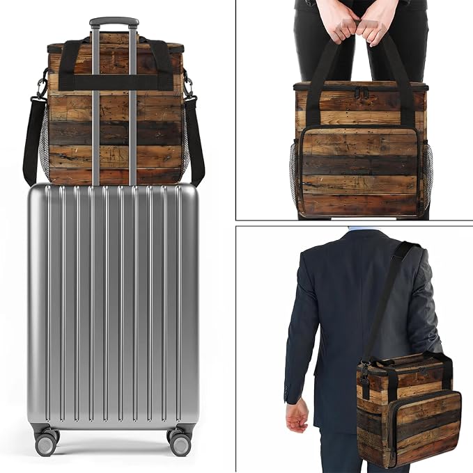 Farmhouse Brown Wooden Coffee Maker Carring Bag, Large Insulated Storage - Image 7