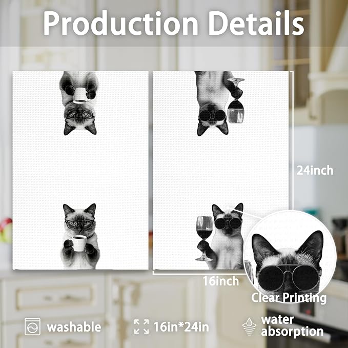 Siamese Cat Gifts Coffee Wine Kitchen Towels Set of 2, Coffee Kitty Dish Tea - Image 7